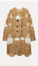 ZARA CROCHET KNIT DOUBLE-BREASTED COAT