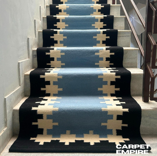 Wool stair runner blue - stair, black