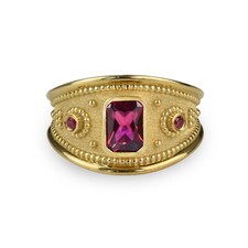 Red Ruby Byzantine Ring, Gold