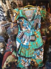 Fashion Fair Aqua Blue Black Gold Egyptian Grecian Mock Wrap Dress UK S 8 10 12