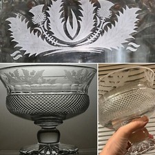 RARE LARGE 5KG CENTREPIECE PEDESTAL Edinburgh Crystal Thistle ENGRAVED Bowl 6.5”