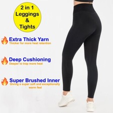 Women's Thermal Fleece 2 in 1 Leggings Black Tummy Control Ladies Thick Pants