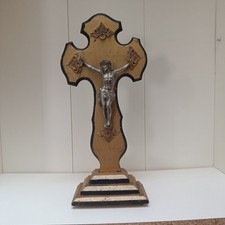 Antique Holy Cross Standing Wooden Crucifix 35cm