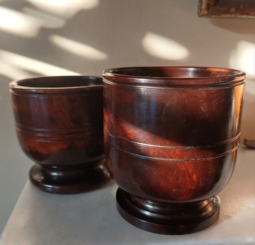 Two lignum vitae turned - , cups