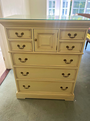 Beige painted wood chest - beige,