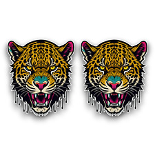 2x Small Jaguar Animal Head With Dripping Effect Vinyl Sticker Decals 60x52mm