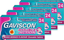 Gaviscon Double Action Mixed Berries Flavour Chewable | 4 X 24 = 96 Tablets