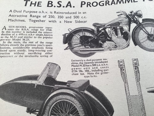 Bsa m33 etc for - etc, 1948