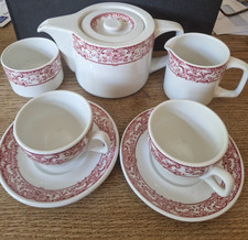 SET: Royal Doulton Steelite Athol - Lge TeaPot, Jug, Sugar & 2 X Tea Cup/Saucers