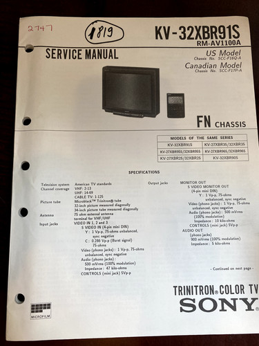 Sony 32xbr91s kv32xbr91s - sony,