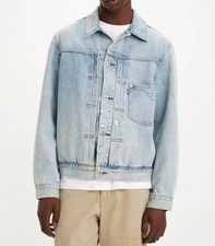 LEVI'S TYPE I 1 DENIM TRUCKER JACKET M Blue Cinch Back Big E Pleated Aged Worn