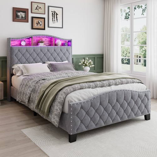4ft6 double grey - double, velvet