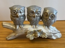 Ceramic Owl Trio on branch