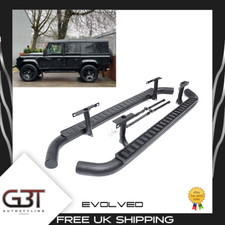 Side Steps For Land Rover Defender 110 Tubular All Black Fire & Ice Style 03-16