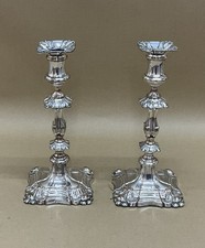 Pair Of Silver Plated On Copper Candlesticks Antique Georgian C1820