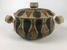 Vintage Handmade Stoneware Lidded Casserole Oribe Donabe Banko Ware Covered Dish