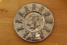 Vintage Royal Selangor Pewter Birth Plate. Teddies - 4 blank cartouches. 15cm