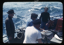 Deep Sea Fishing Boat Men 35mm Slide 1940s Red Border Kodachrome