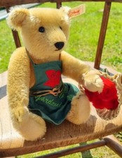vintage Steiff gardening teddy bears 351 /4000 apron Rose basket.  embroidered