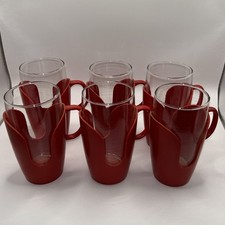 Vintage Retro JAJ Pyrex Red Cups Glasses set of six 