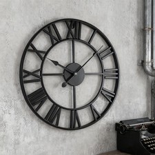 60CM Large Skeleton Metal Roman Wall Clock Big Numerals Giant Open Round Face UK