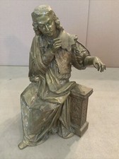 Vintage Antique Cast Metal Heavy Bronze Brass Figure Statue Art Clock Topper