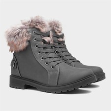 Shoezone Lilley  Womens Boots  Grey Lace Up Faux Fur Lined Trim Warm Uk6 bnwot
