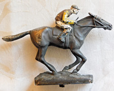 VINTAGE LOUIS LEJEUNE ? PAINTED RACEHORSE JOCKEY AUTOMOBILIA CAR BADGE MASCOT