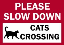 Please slow down cats crossing metal sign farm gate cattery wall fence HandMade