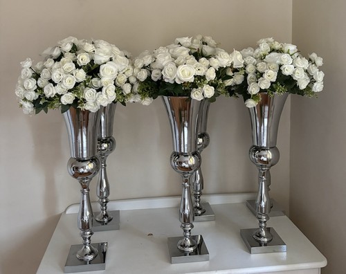 Tall silver trumpet vases - 6,