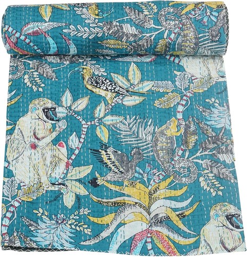 Queen teal monkey printed - queen,