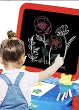 Childs 2 in 1 Learning Desk & Magnetic Blackboard White Board + numbers  Letters