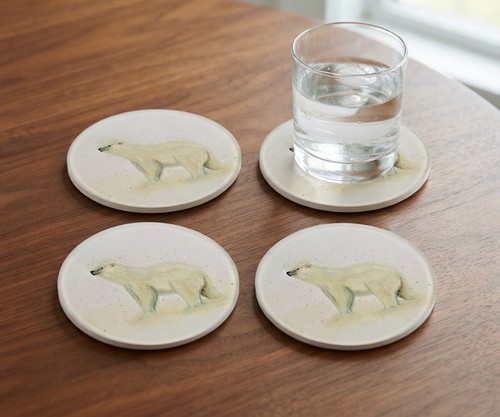 Polar bear glass coasters - bear,
