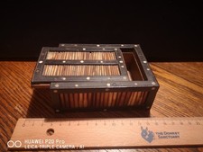 Small Porcupine Quill Box Anglo Indian Ebony Ivory Antique 11.8 x 9 x 4.5 cm