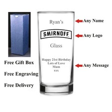 Personalised Hi Ball Smirnoff Glass, Birthday Gift, 18th 21st 30th 40th 50th