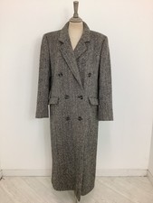 Vintage 1980s Aquascutum coat dogtooth herringbone trench tweed overcoat #V4@CHU