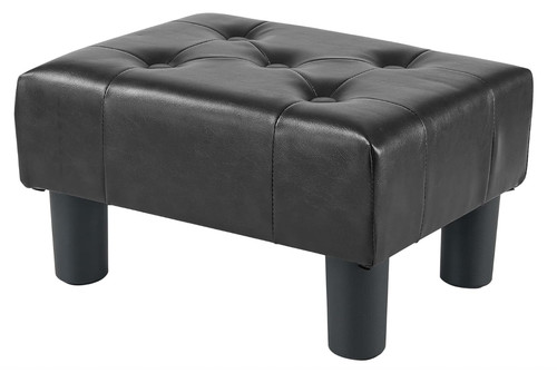 Leather black small footstool - leather,
