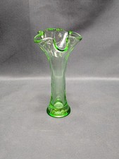 Vintage Green Art Glass Posy Vase with Ruffled Edge VGC MCM