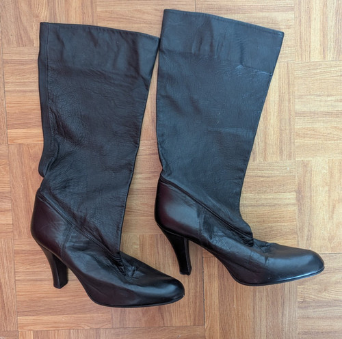Black leather thigh - high, boots