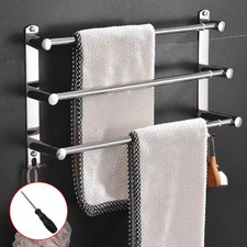Stainless Steel Bathroom Wall Mounted Towel Rail 3 Tier Chrome Kitchen Towel UK