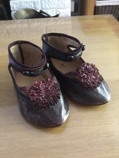 Vintage Very Large Dolls Shoes French Leather Antique Reproduction 6” L Jumeau