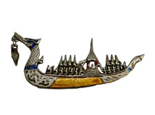 1940s Vintage Siam Sterling Thai Dragon Boat  Brooch