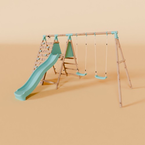 Double wooden swing set with - wooden,