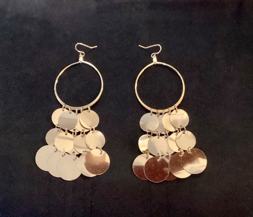 Gold tone sequin hoop - gold, earrings