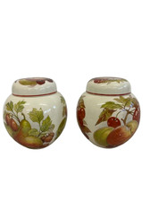 Vintage Mason Ironstone Ginger Jar x2 Pear & Gooseberry Design H:5.5'' Charity