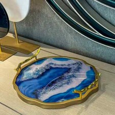 Luxury Round Agate Theme Home Kitchen Serving Drinks Decor Coffee Table Tray