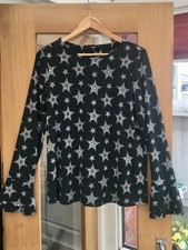 NEXT Star Print - Long Bell Sleeve Jersey T-Shirt Top Size 12 Christmas Festive
