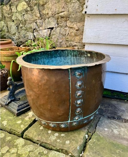 Large antique copper planter - antique,