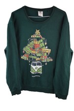 VOLKSWAGEN Green Graphic Christmas Sweatshirt size L Womens Pullover Jumper