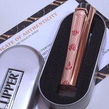 Ladies 18ct Rose Gold Plated Clipper Lighter Red Rose Pattern Refillable Boxed